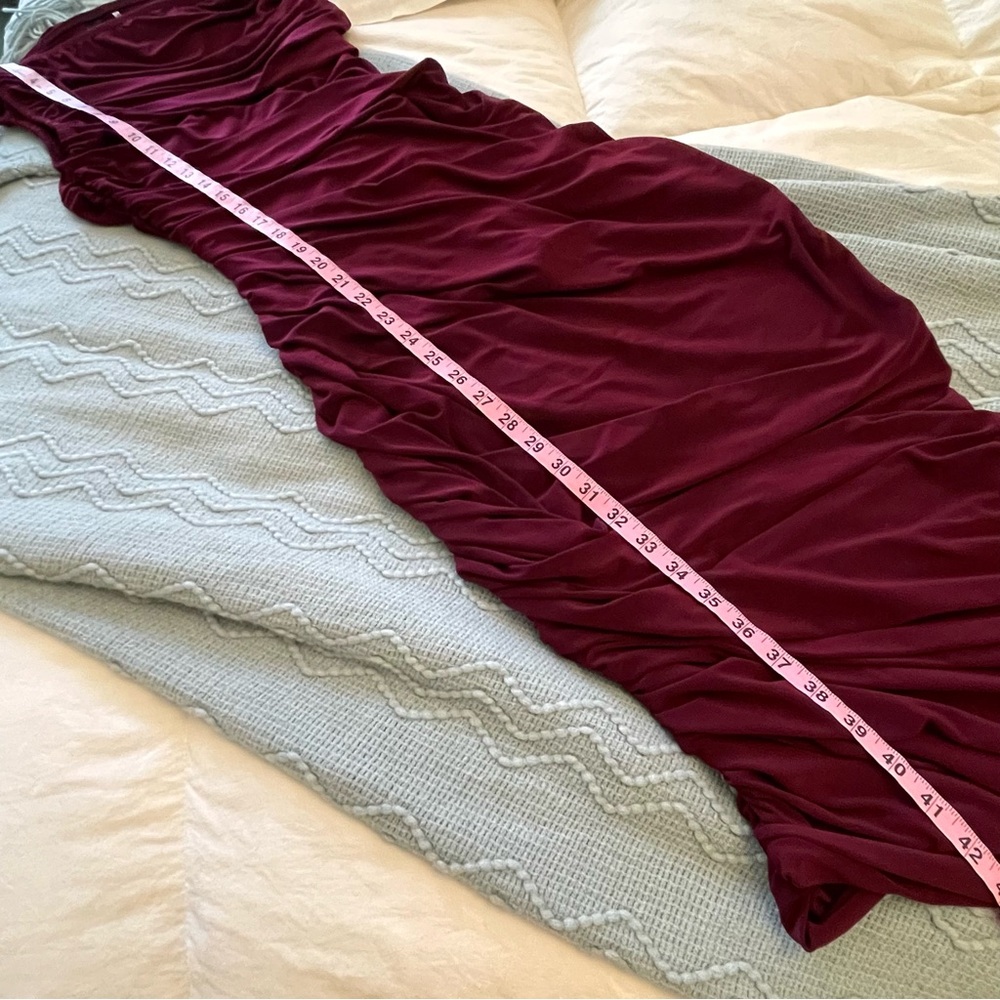 Norma Kamali Diana Plum Wine One Shoulder Formal Asymmetrical Rusched Dress Gown - Picture 9 of 12
